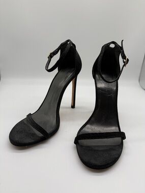 Stuart Weitzman Nudist Black Textured Leather Heels Pumps Shoes Size 8.5
